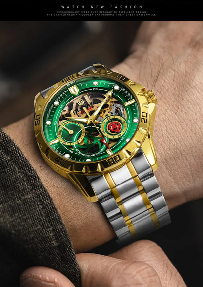 2025 New GLENAW Design Luxury Mechanical Watch Men Stainless Steel Strap Night Light 24-hour Display Waterproof Automatic Watch