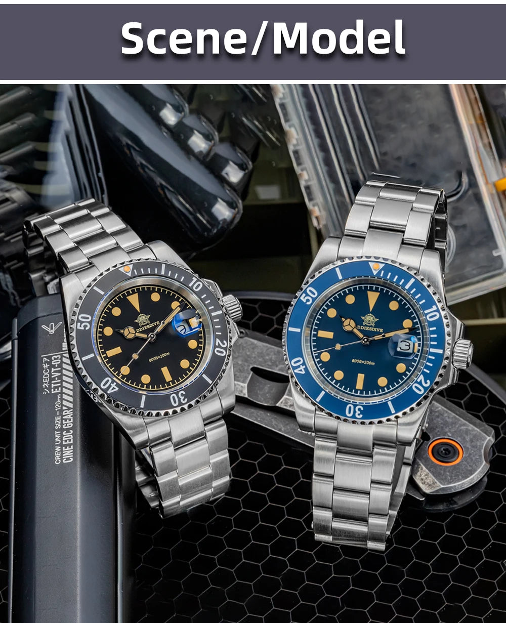 ADDIESDIVE Diver Watch Men Quartz Wristwatch 200m Waterproof Ceramic Bezel Super C3 Luminous AR Coating Calendar Diving Watch