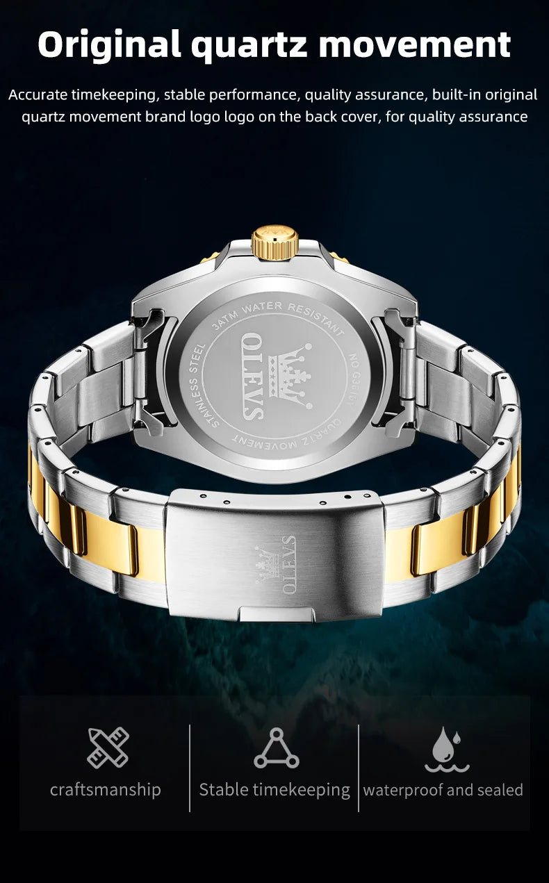OLEVS Watches Men Diving Series Hot Original Luxury Brand Quartz Watches for Men Steel Strap Waterproof Luminous Man Watch 3610