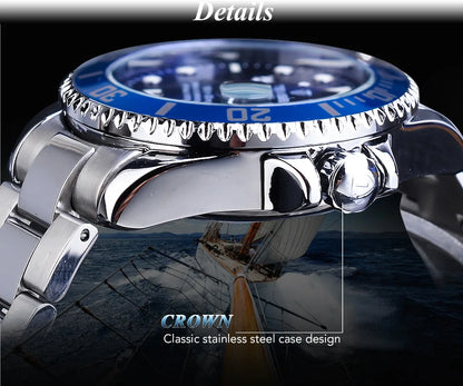 TEVISE Men's Luxury Automatic Mechanical Watch Blue Ocean Dial Stainless Steel Sport Watch, Business Casual Style with Date D