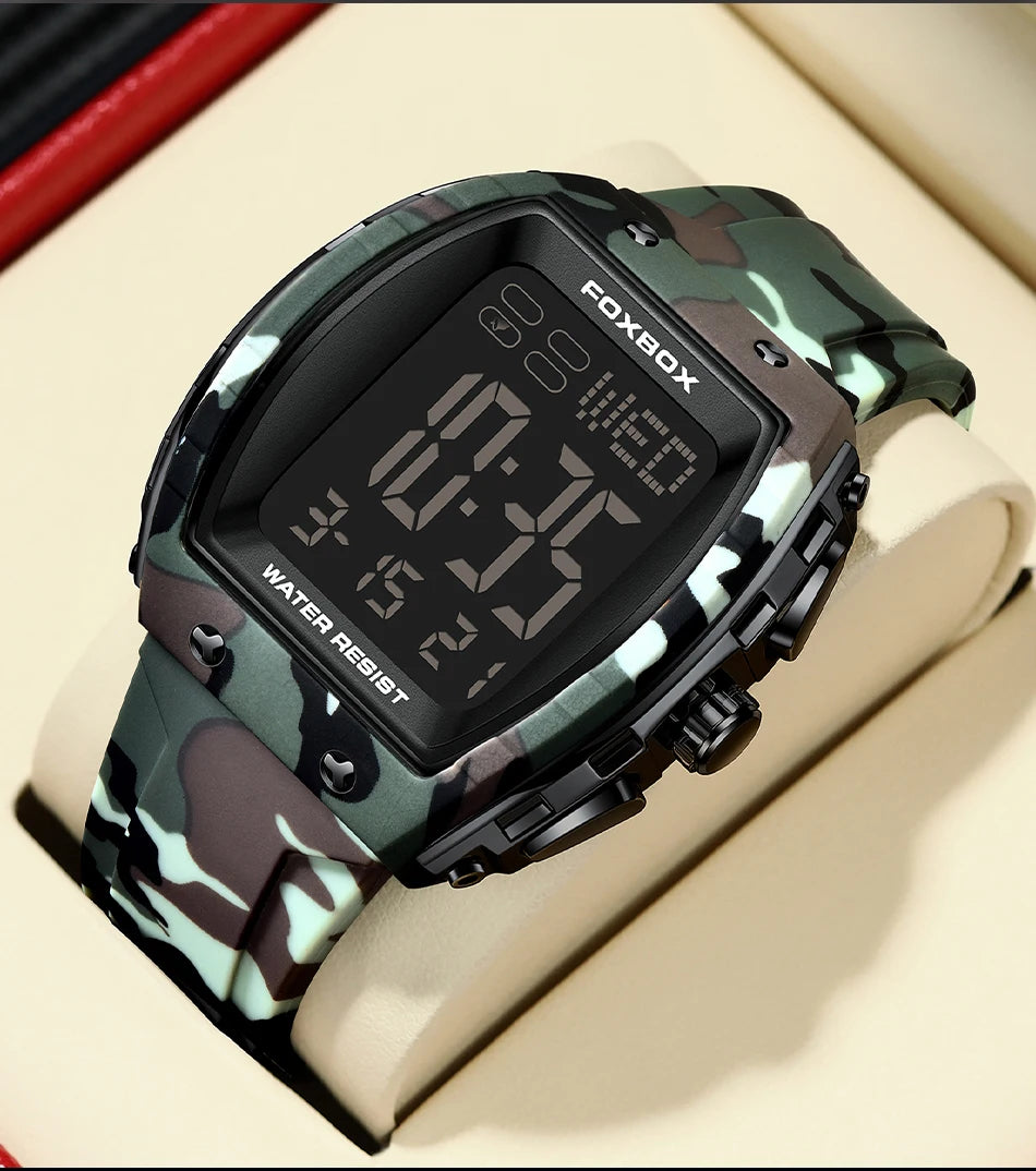 FOXBOX Military Watches For Men Fashion Square Waterproof Luminous Sports Men's Watch LED Electronic Wristwatch Reloj Hombre+BOX