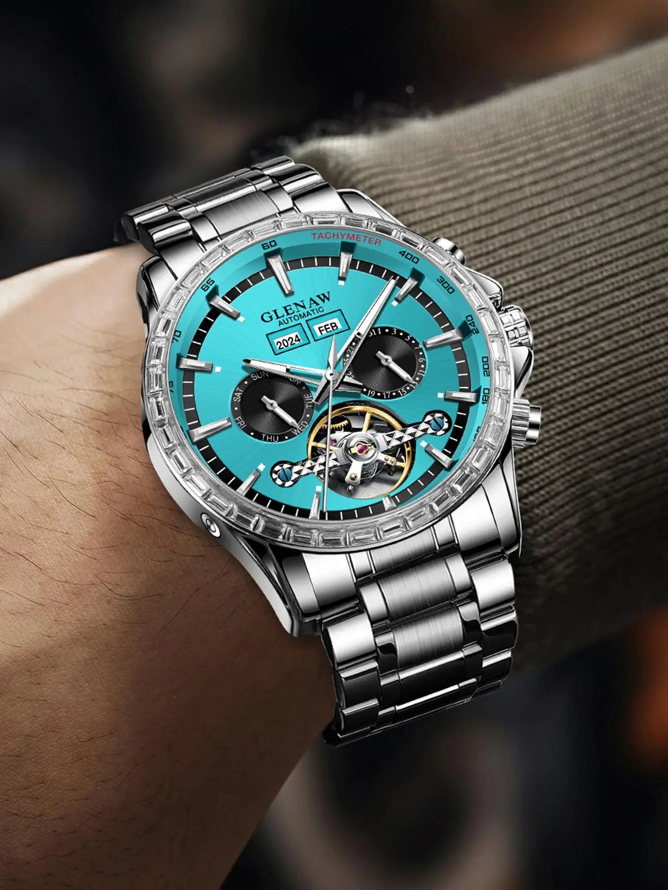 Glenaw high-end business fully automatic mechanical multi-function watch for men's fashionable waterproof watch