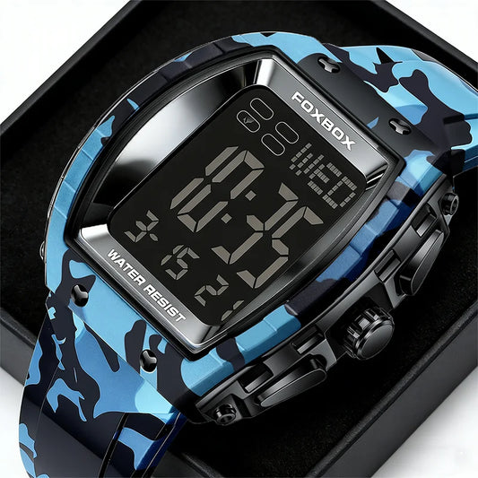 FOXBOX Military Watches For Men Fashion Square Waterproof Luminous Sports Men's Watch LED Electronic Wristwatch Reloj Hombre+BOX
