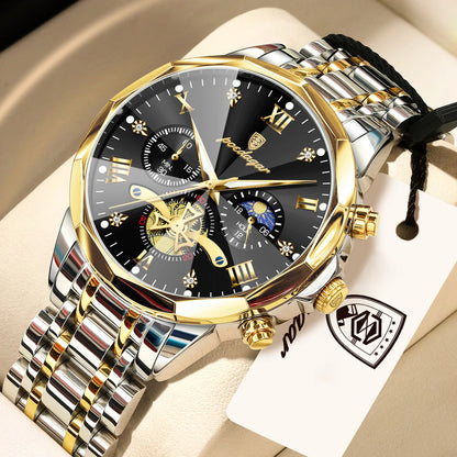 POEDAGAR Exquisite Business Men Watch Waterproof Luminous Chronograph Luxury Man Watches Stainless Steel Men's Quartz Wristwatch