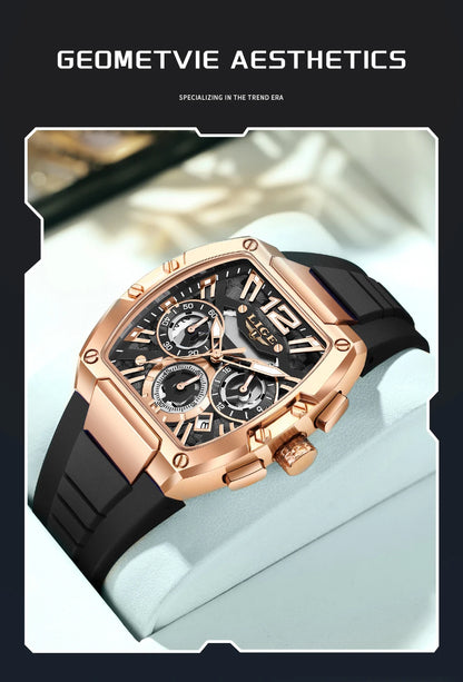 LIGE Original Brand Fashion Mens Watches Sport Military Chronograph Calendar Silicone Strap Quartz Wristwatch Relogio Masculino