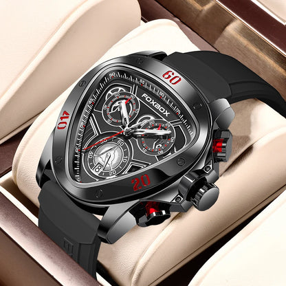 FOXBOX Fashion Luxury Quartz Man Watch Creative Big Dial Chronograph Date Nylon Strap Casual Sport Triangle Men's Watches Clocks