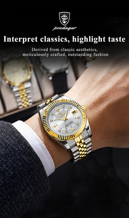 POEDAGAR Business Luxury Men Wristwatch Waterproof Luminous Date Military Man Watch Stainless Steel Fashion Men's Quartz Watches