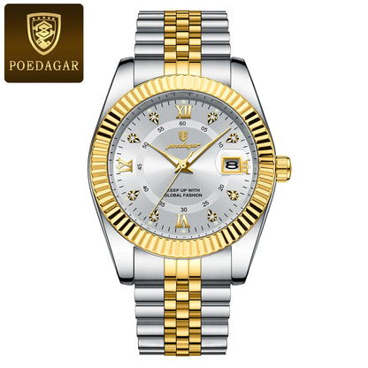 POEDAGAR Luxury Business Men Wristwatch Waterproof Luminous Date Military Man Watch Stainless Steel Fashion Men's Quartz Watches