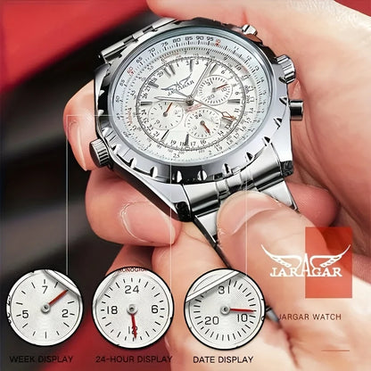 High-End Men's Watch Is a Fashionable and Functional Mechanical Clock, Made of Stainless Steel, with Hollow Design and Large Dial. Its Attractive Appearance Makes Daily Gifts, No Batteries Required, Fashionable Business Casua