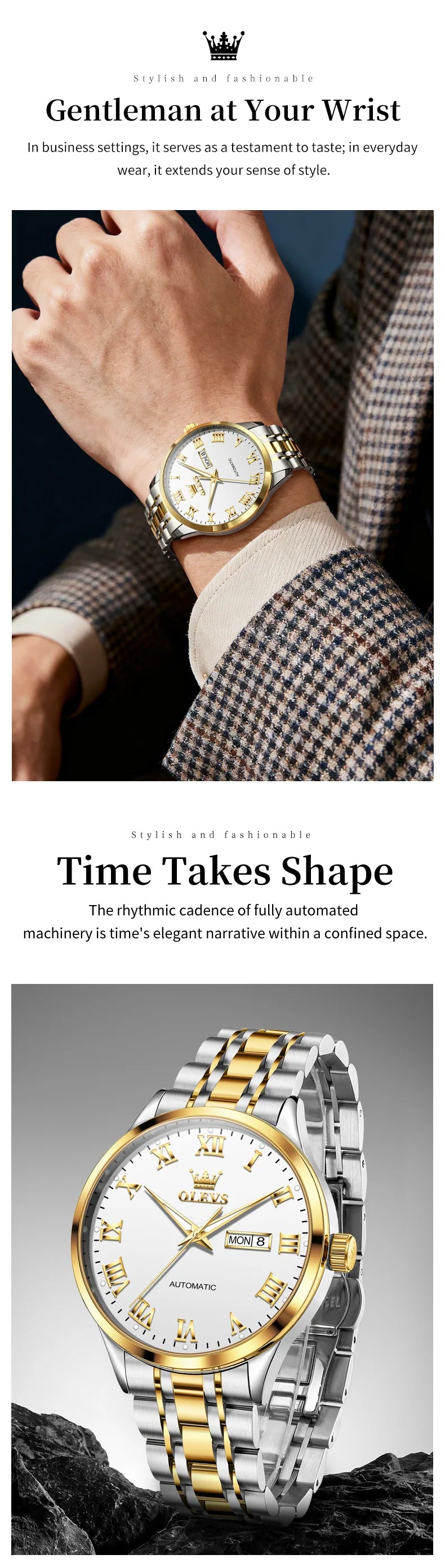 OLEVS 7060 Men's Automatic Watch Stainless steel Strap Waterproof Calendar Mechanical Watch for Men