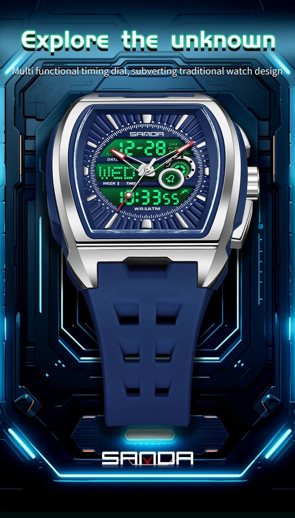 SANDA Luxury Men Wristwatch Electronic LED Display Luminous Sports Man Watch Quartz Waterproof Military Alarm Date Watches Male