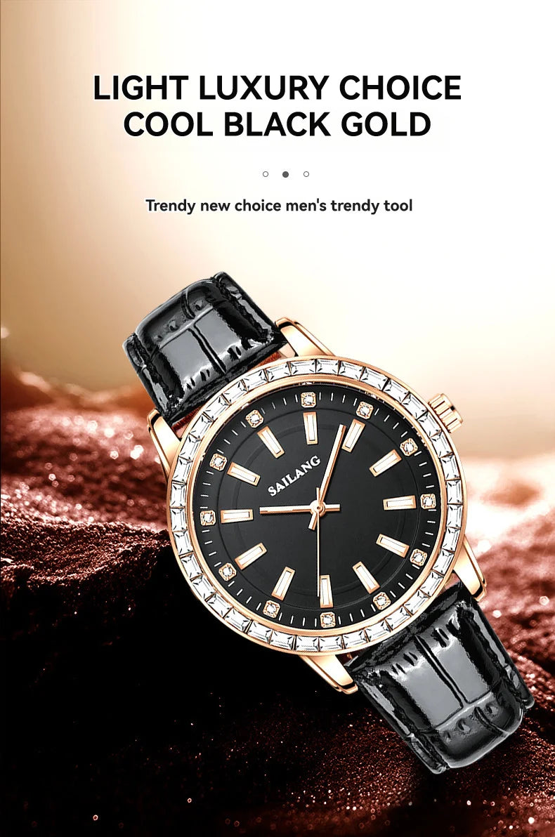 2024 New Aurora Series Fashion Light Luxury Men's Watch Temperament Black Plate Classic Night Glow Waterproof Watch