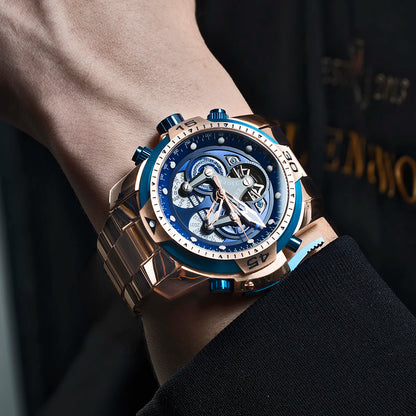 Reef Tiger/RT Designer Stainless Steel Completed Calendar Automatic Watch Men Date Rose Gold Bracelet Mechanical Watches RGA3503
