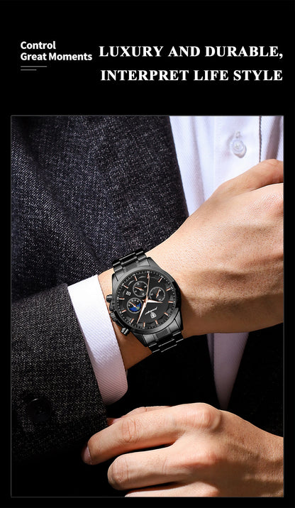 POEDAGAR Top Business Men's Watches Waterproof Luminous Stainless Steel Fashion Men Wristwatch Chronograph Date Man Quartz Watch