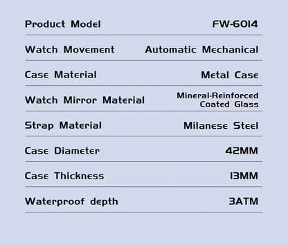 Mark Fairwhale 6014 Men's Automatic Movement Mechanical Watch Square Dial Stainless Steel Waterproof Mesh Strap Watches for Men