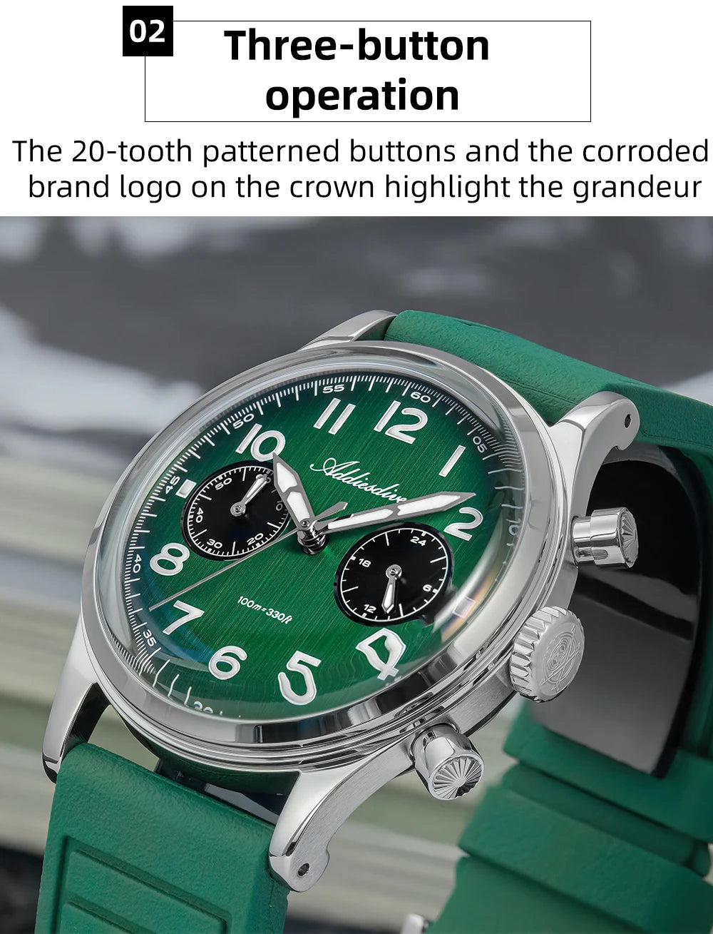 ADDIESDIVE Top Brand Man Watch 10Bar Waterproof AD2516 Super Luminous Bubble Mirror Glass VK64 Chronograph Quartz Steel Watch