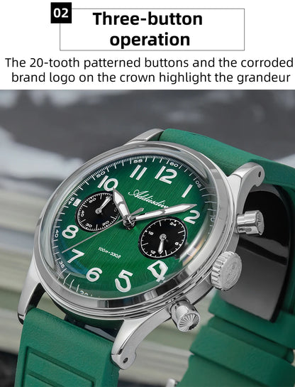 ADDIESDIVE Top Brand Man Watch 10Bar Waterproof AD2516 Super Luminous Bubble Mirror Glass VK64 Chronograph Quartz Steel Watch