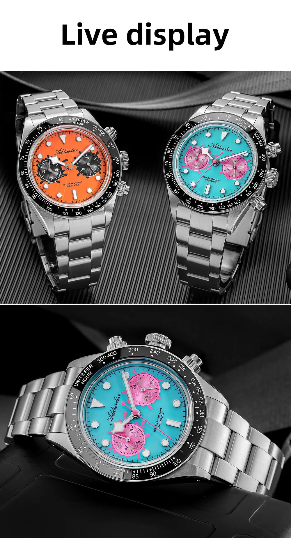 ADDIESDIVE 2026 NEW Multifunctional Chronograph VK64 Quartz Watch Ceramic Bezel Stainless steel Men's Watch Waterproof Luminous