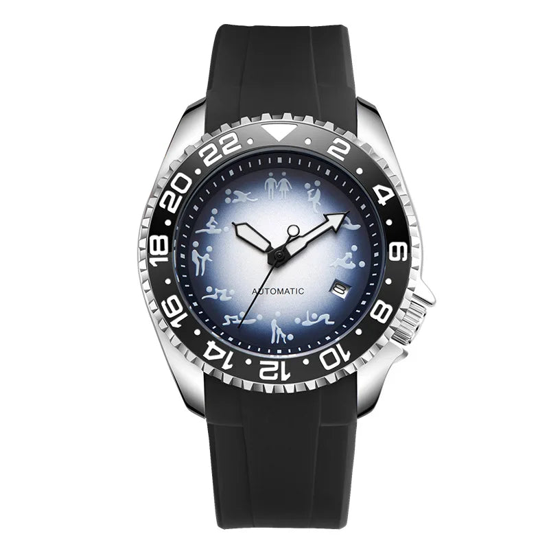 New Men's Automatic Mechanical Watch Soft Silicone Strap Waterproof Luminous Hands Calendar Sport Wristwatches Relogio Masculino