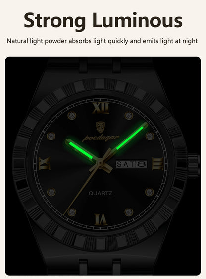 POEDAGAR Business Male Watches Waterproof Luminous Week Date Fashion Men's Wristwatch Stainless Steel Quartz Watch For Men Reloj