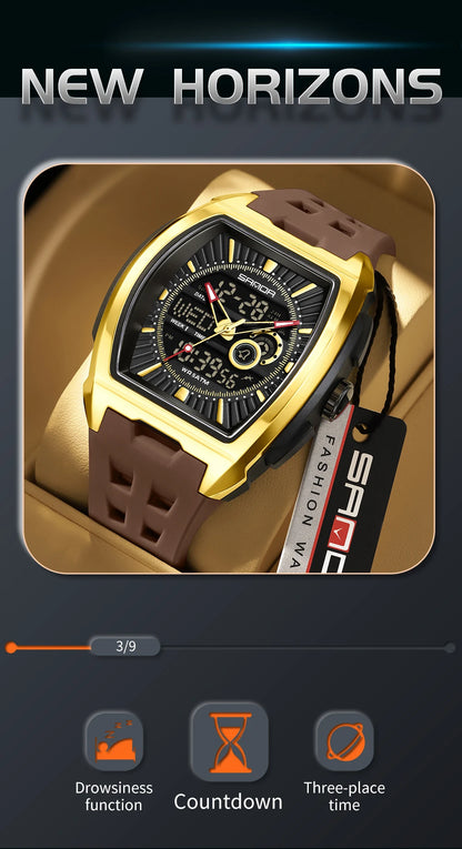 SANDA Luxury Men Wristwatch Electronic LED Display Luminous Sports Man Watch Quartz Waterproof Military Alarm Date Watches Male
