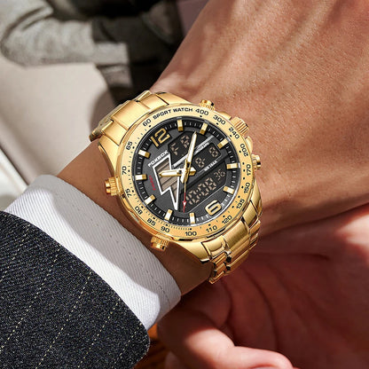 FOXBOX New Men Watches Dual Display 30M Waterproof Date Clock Wristwatch Fashion Sports Watch for Men Electronic Watches Man+Box