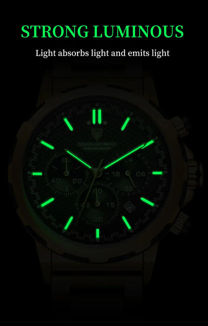 LIGE Luxury Men Watch Top Original Waterproof Luminous Chronograph Man Wristwatch Stainless Steel Quartz Men's Watches Reloj