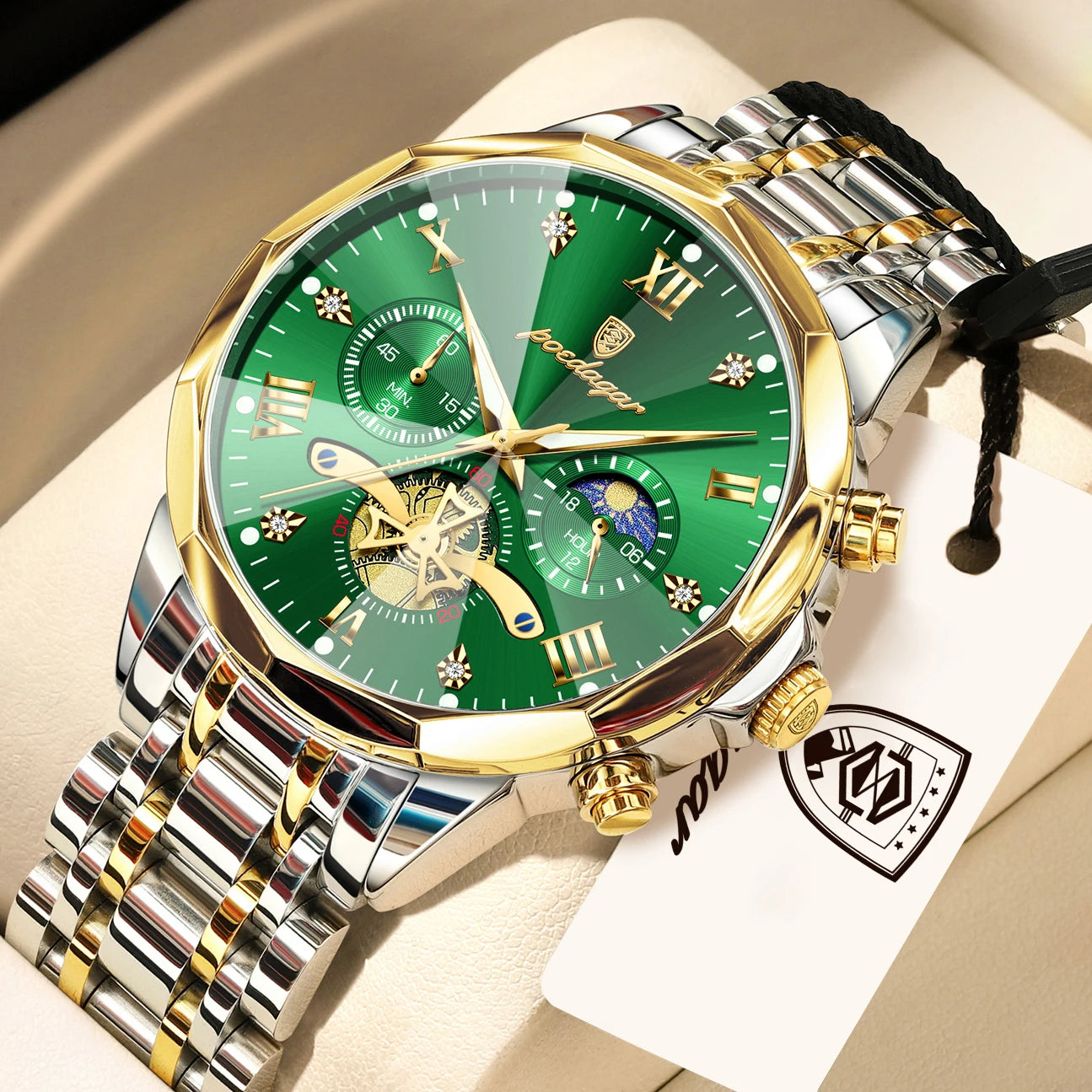 POEDAGAR Exquisite Business Men Watch Waterproof Luminous Chronograph Luxury Man Watches Stainless Steel Men's Quartz Wristwatch