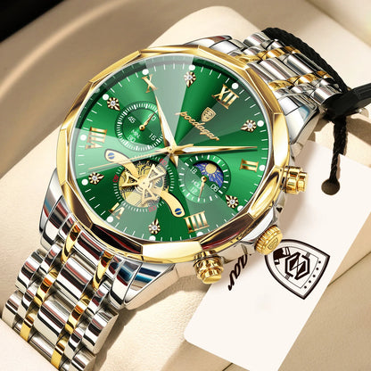 POEDAGAR Exquisite Business Men Watch Waterproof Luminous Chronograph Luxury Man Watches Stainless Steel Men's Quartz Wristwatch