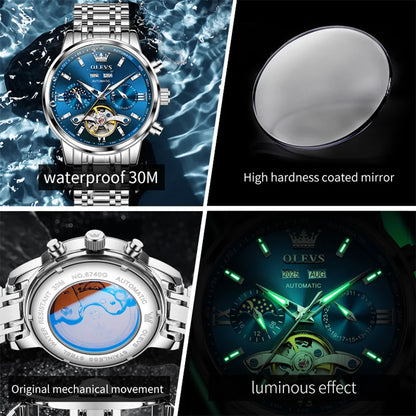 OLEVS 6740 Skeleton Flywheel Artistic Multifunctional Dials High Definition Translucent Coated Mirror Luminous Men's Watch