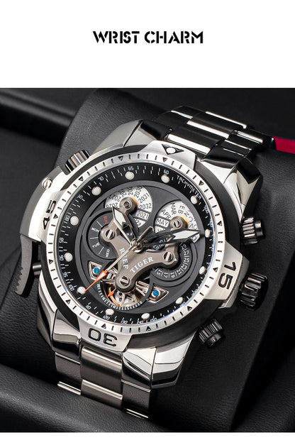 Reef Tiger/RT Designer Stainless Steel Completed Calendar Automatic Watch Men Date Rose Gold Bracelet Mechanical Watches RGA3503