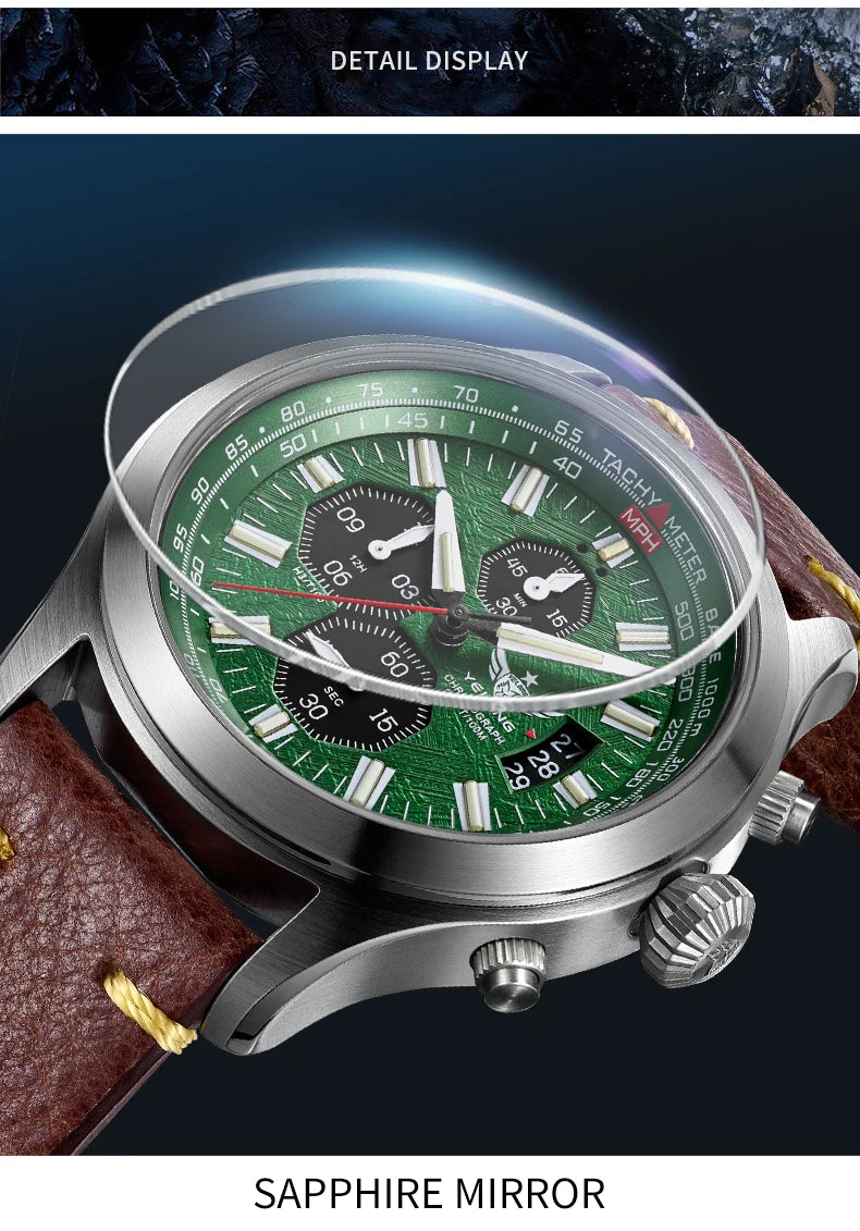 Yelang V1029S Men's Quartz Watch 42mm Japan OS00 Movement Luminous Stainless Steel 10Bar Waterproof Sports Watches