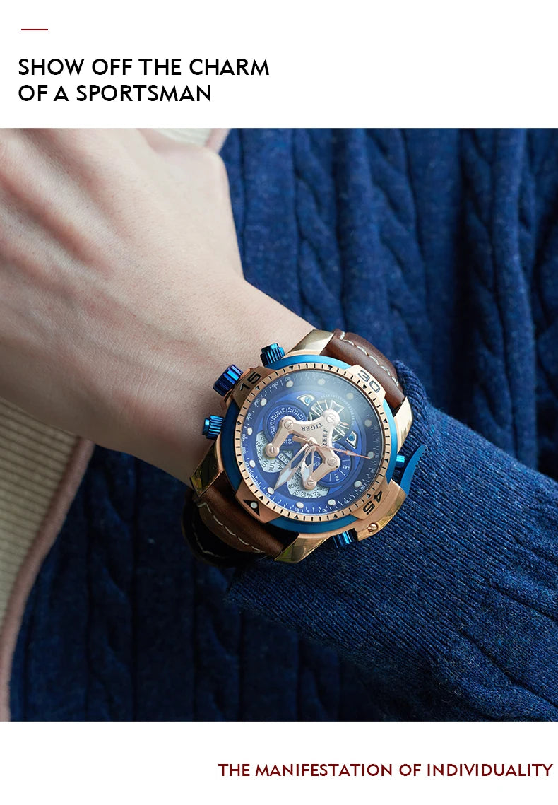 Reef Tiger/RT Designer Stainless Steel Completed Calendar Automatic Watch Men Date Rose Gold Bracelet Mechanical Watches RGA3503
