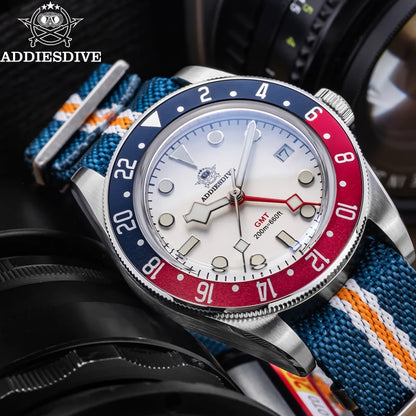 ADDIESDIVE TOP Quartz Watches 20Bar Diving BGW9 Super LuminousSwiss Ronda 515-24H GMT Watch Men's Watch relogios masculino