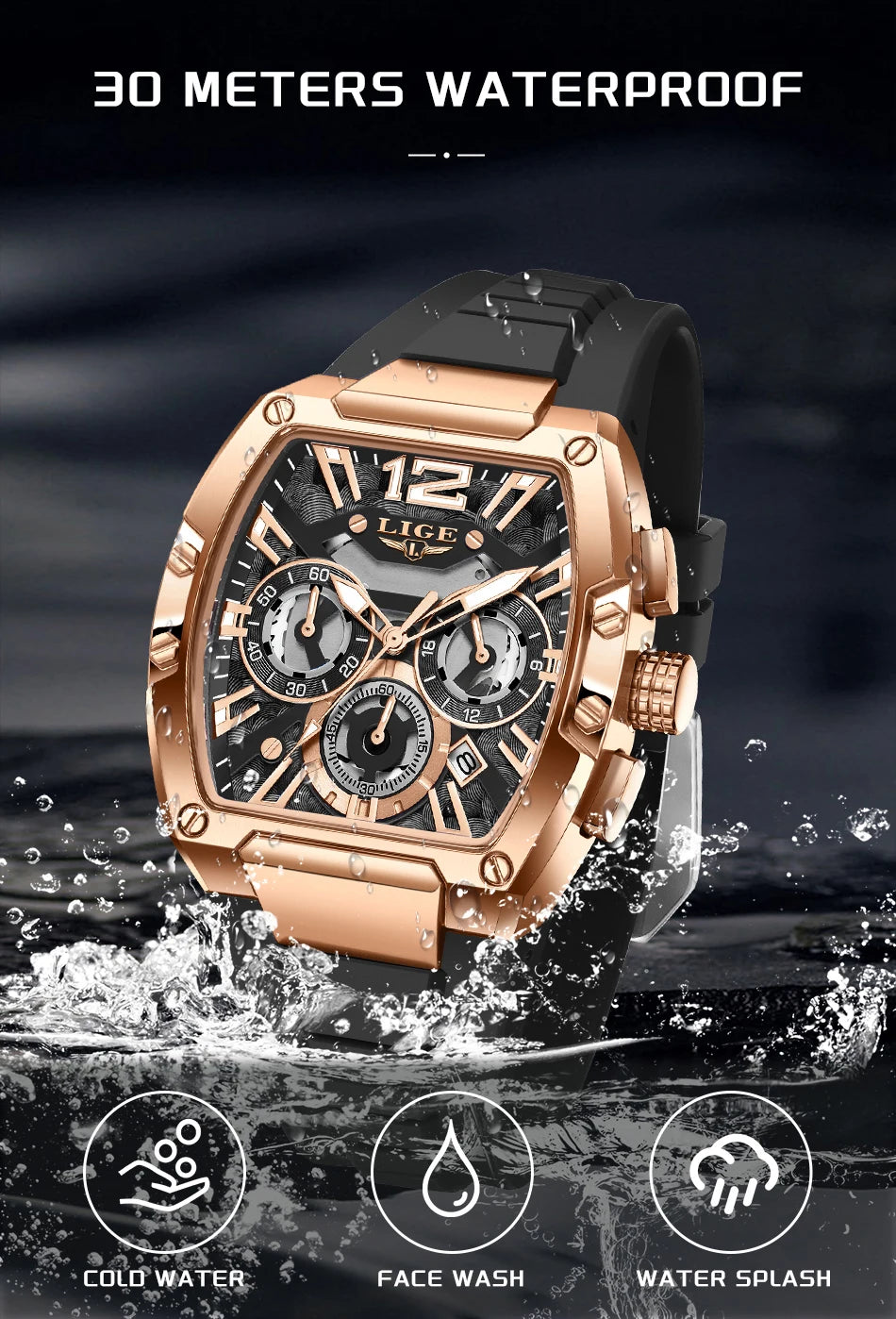 LIGE Original Brand Fashion Mens Watches Sport Military Chronograph Calendar Silicone Strap Quartz Wristwatch Relogio Masculino