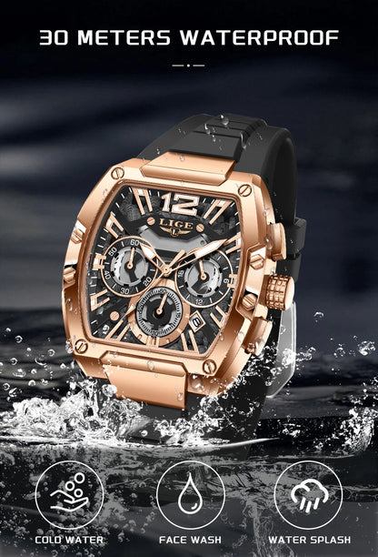 LIGE Original Brand Fashion Mens Watches Sport Military Chronograph Calendar Silicone Strap Quartz Wristwatch Relogio Masculino