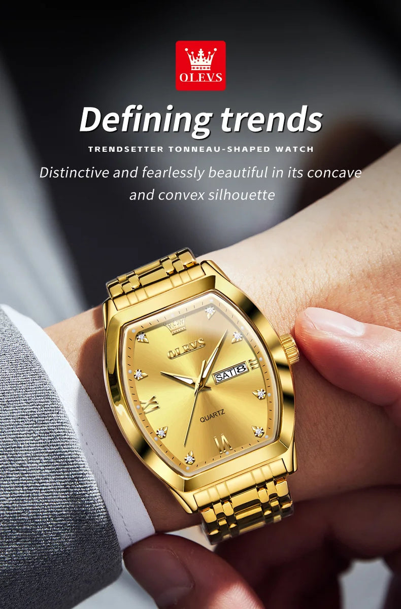OLEVS 5528 Mens Watch Original Brand Business Quartz Watch Waterproof Luminous Watch For Man Tonneau Dial Reloj Date-Day Watch