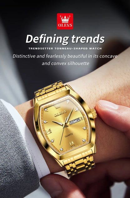 OLEVS 5528 Mens Watch Original Brand Business Quartz Watch Waterproof Luminous Watch For Man Tonneau Dial Reloj Date-Day Watch