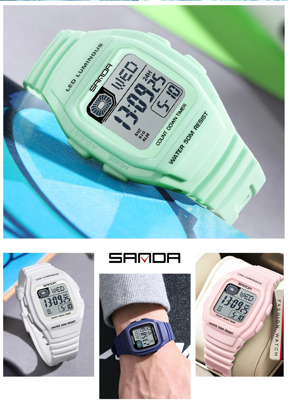 Fashion SANDA New 2208 Fashion Men's Electronic Watch Outdoor Sports Waterproof Timing LED Women's Watch