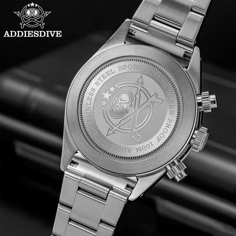 ADDIESDIVE New Luxury Mens Quartz Chronograph Watch VK64 Luxury Wristwatch Ceramic Bezel Stainless Steel 100M Waterproof AD2520