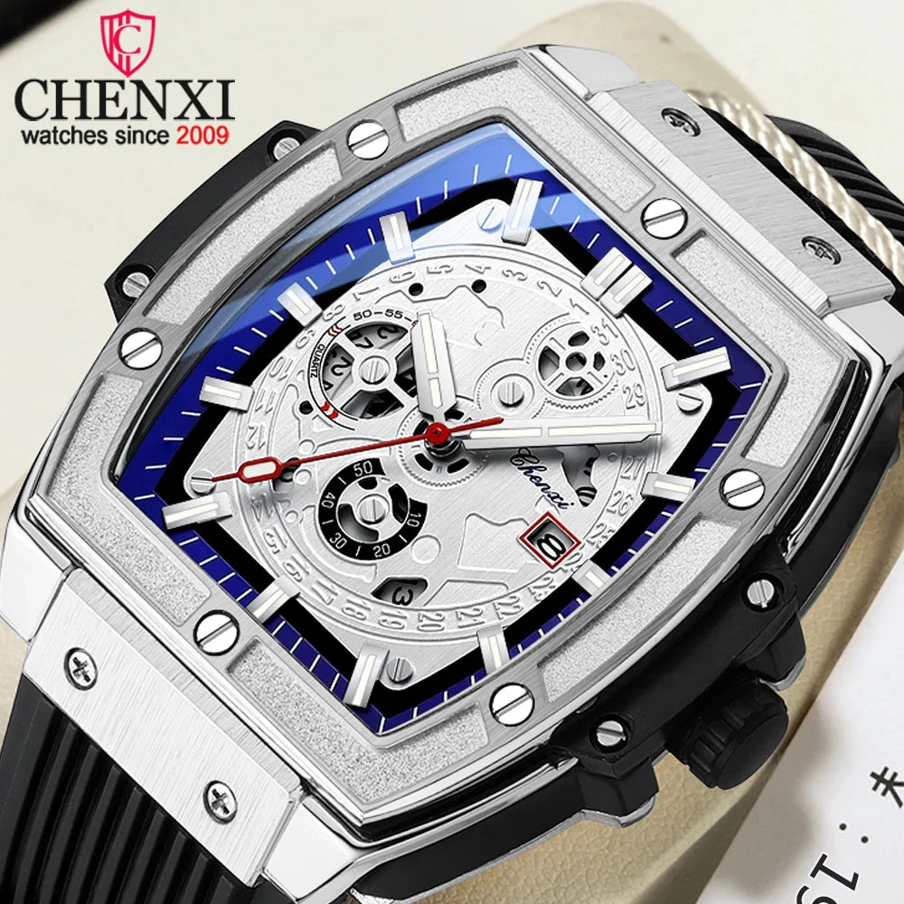 CHENXI Top Brand Popular Men Sports Watch Quartz Luxury Waterproof Silicone Strap WristWatch New Fashion Men's Date Clock