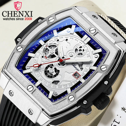 CHENXI Top Brand Popular Men Sports Watch Quartz Luxury Waterproof Silicone Strap WristWatch New Fashion Men's Date Clock