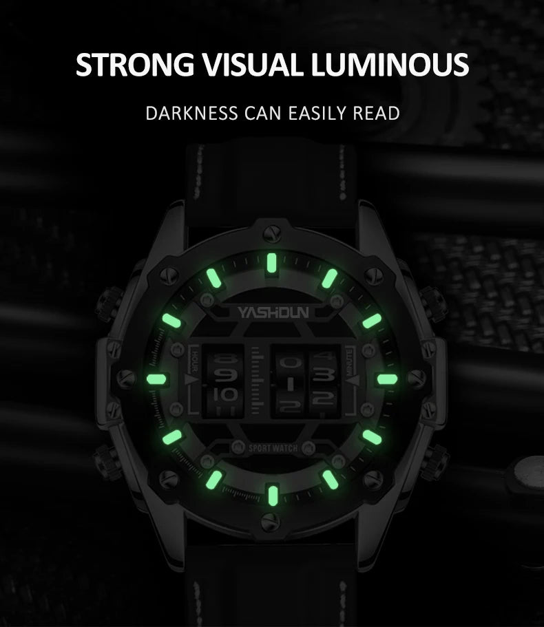 YASHIDUN Men Quartz Watch Roller Digital Dial Design Silicone Strap Versatile Wristwatch Clock Waterproof Military Sports Clock