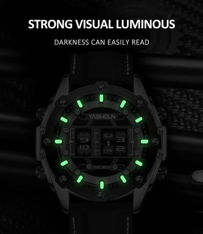 YASHIDUN Men Quartz Watch Roller Digital Dial Design Silicone Strap Versatile Wristwatch Clock Waterproof Military Sports Clock