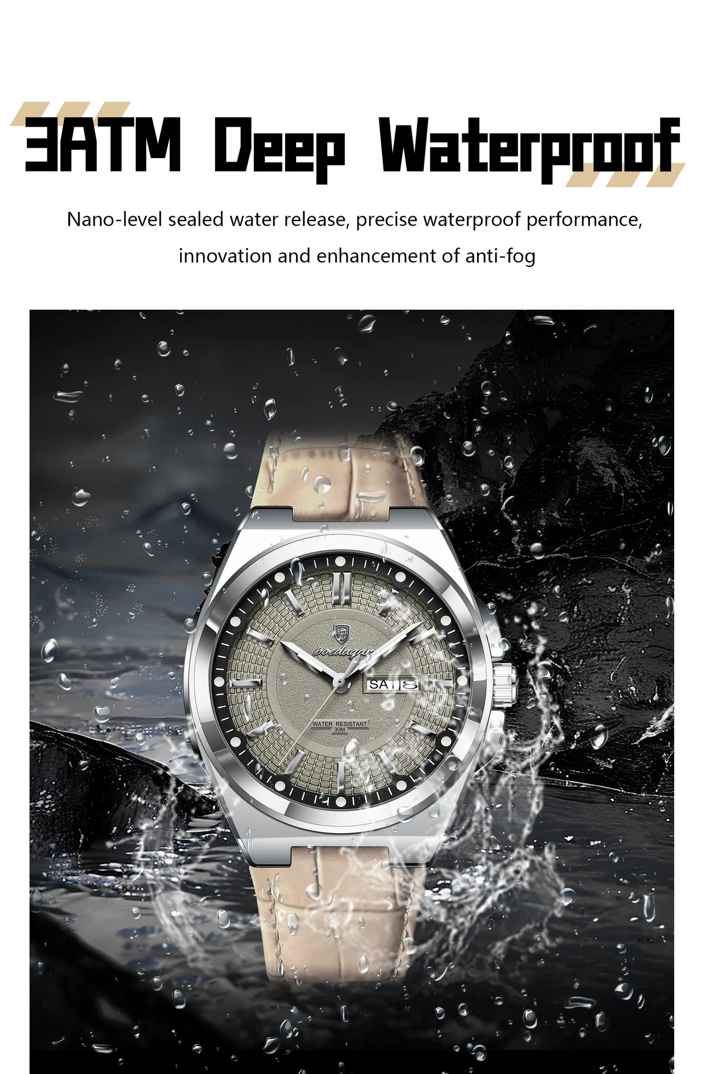 POEDAGAR High Quality Fashion Man Wristwatch Waterproof Luminous Date Week Business Quartz Men's Watches Leather Men Watch Reloj