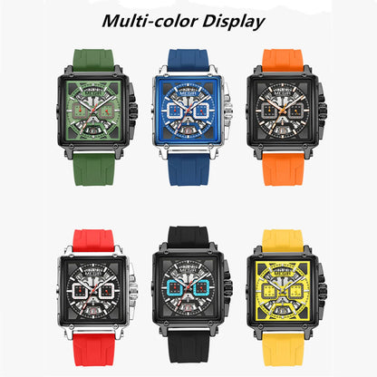 MEGIR Sport Watches for Men Waterproof Quartz Military Wristwatches Square Dial Male Chronograph Watch 24-hour Reloj Hombre 2233