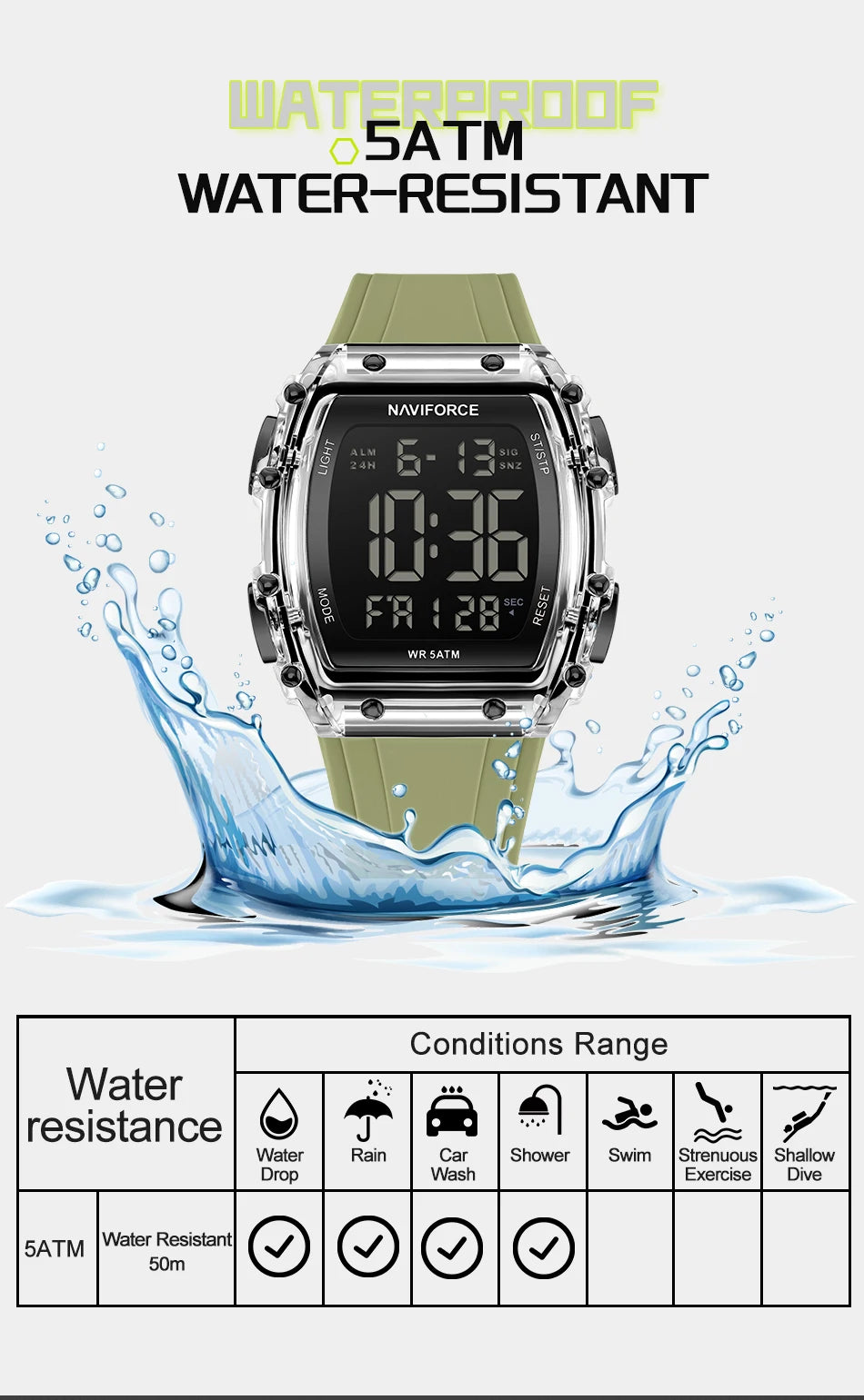 NAVIFROCE Relogio Masculino 2025 Man LCD Display Wristwatches Men Watches Luminous Military Sport Waterproof Quartz Male Clock