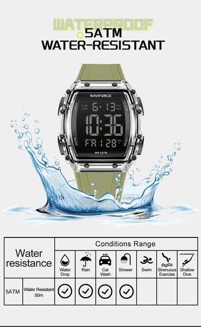 NAVIFROCE Relogio Masculino 2025 Man LCD Display Wristwatches Men Watches Luminous Military Sport Waterproof Quartz Male Clock