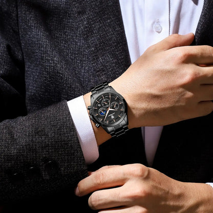 POEDAGAR Top Business Men's Watches Waterproof Luminous Stainless Steel Fashion Men Wristwatch Chronograph Date Man Quartz Watch