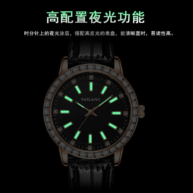 2024 New Aurora Series Fashion Light Luxury Men's Watch Temperament Black Plate Classic Night Glow Waterproof Watch